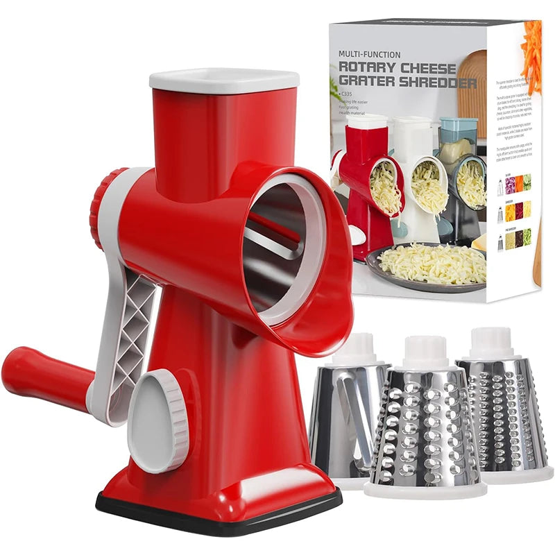LMETJMA 3-in-1 Rotary Cheese & Veggie Grater – Manual Slicer & Nut Grinder