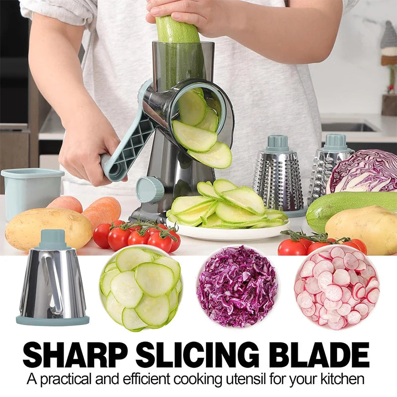 LMETJMA 3-in-1 Rotary Cheese & Veggie Grater – Manual Slicer & Nut Grinder