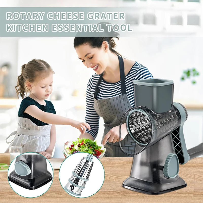 LMETJMA 3-in-1 Rotary Cheese & Veggie Grater – Manual Slicer & Nut Grinder