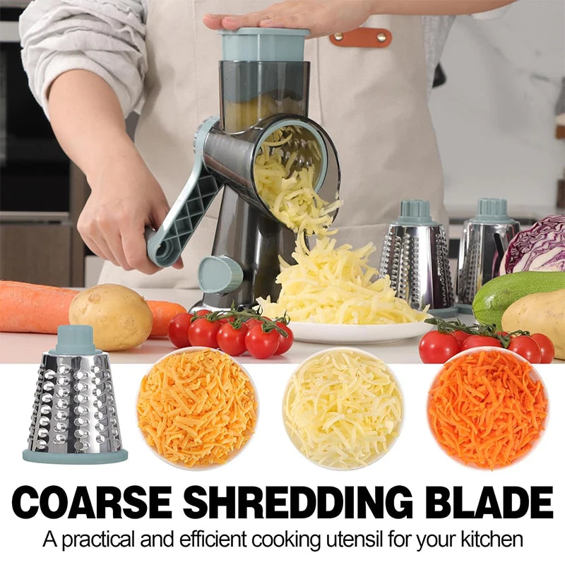 LMETJMA 3-in-1 Rotary Cheese & Veggie Grater – Manual Slicer & Nut Grinder