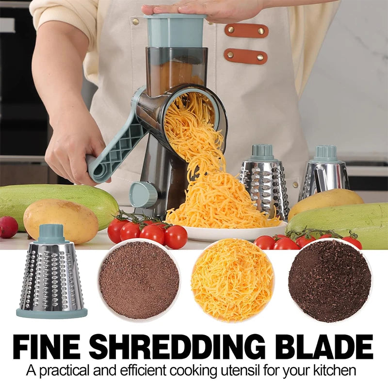LMETJMA 3-in-1 Rotary Cheese & Veggie Grater – Manual Slicer & Nut Grinder