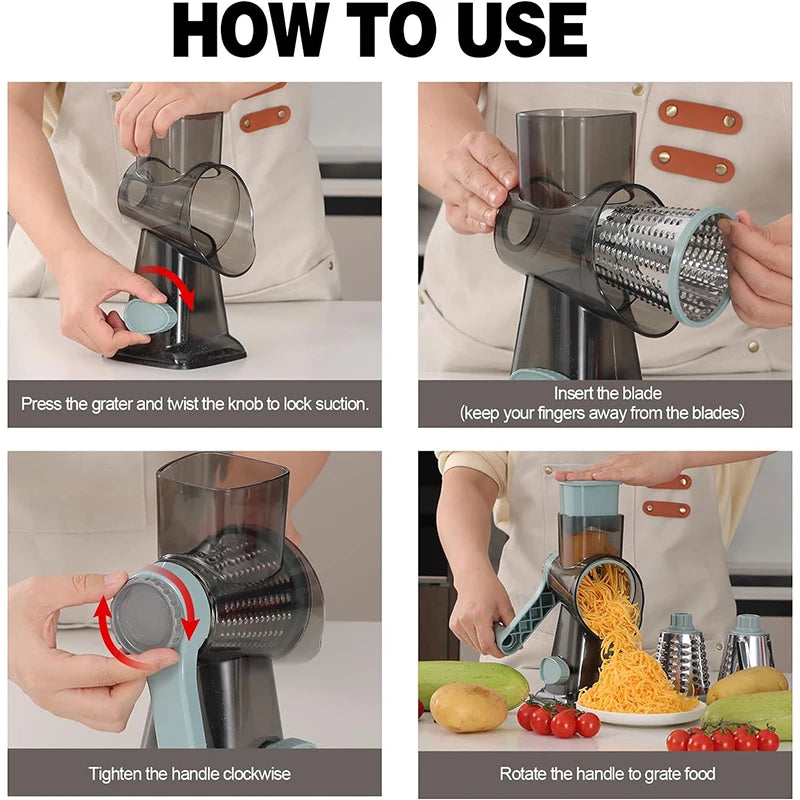 LMETJMA 3-in-1 Rotary Cheese & Veggie Grater – Manual Slicer & Nut Grinder
