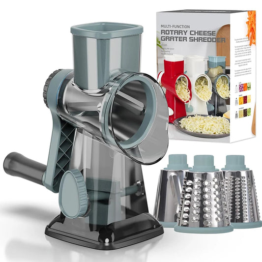LMETJMA 3-in-1 Rotary Cheese & Veggie Grater – Manual Slicer & Nut Grinder